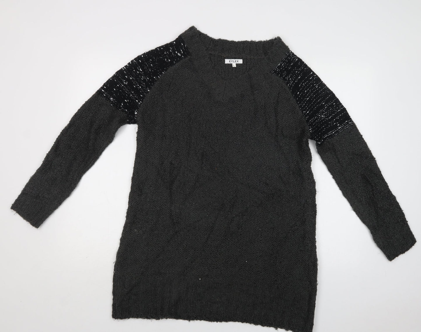 Eylex Womens Green V-Neck  Acrylic Tunic Jumper Size L