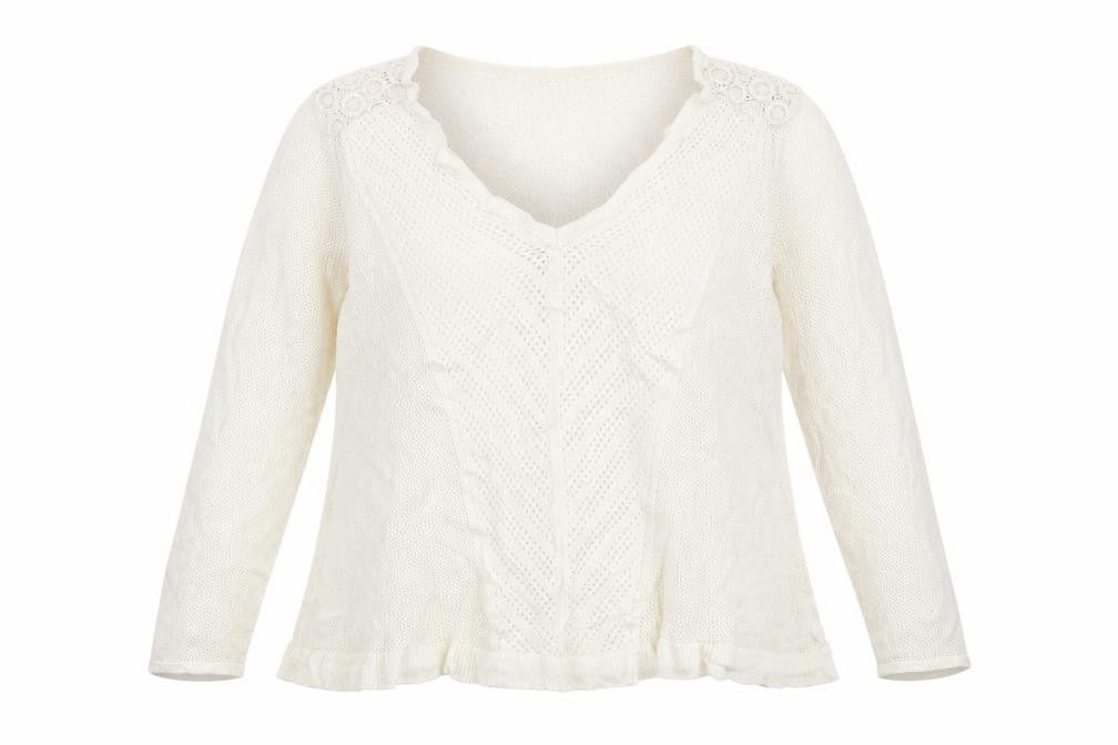 Marks & Spencer Womens White V-Neck   Pullover Jumper Size L