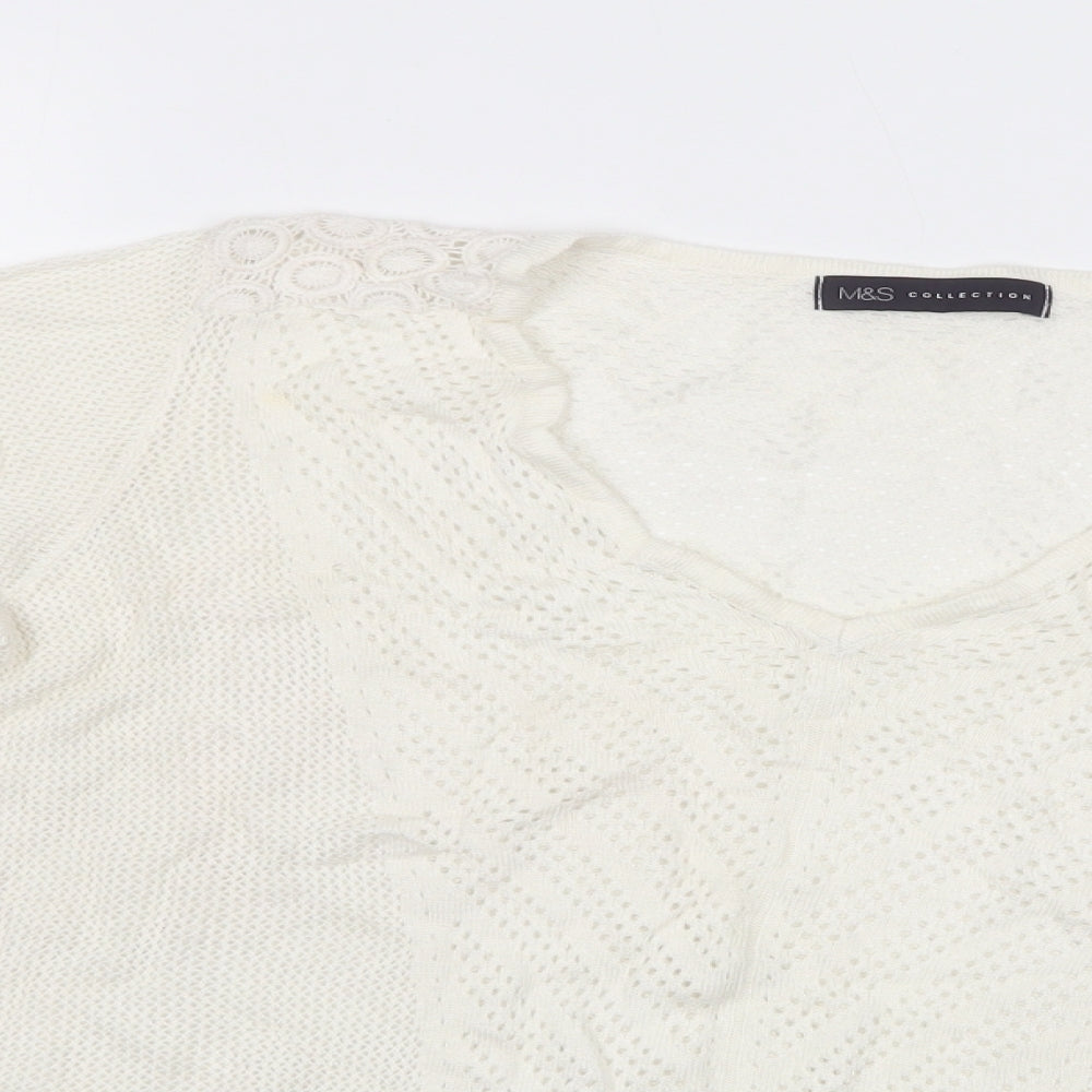 M&S Womens White V-Neck   Pullover Jumper Size L