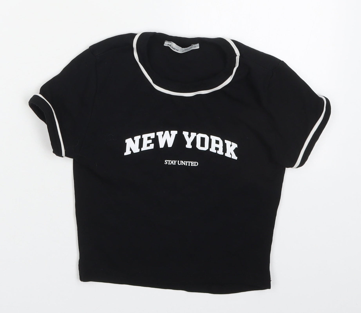 Pull&Bear Womens Black  Cotton Basic T-Shirt Size S Crew Neck - New York