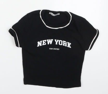 Pull&Bear Womens Black  Cotton Basic T-Shirt Size S Crew Neck - New York