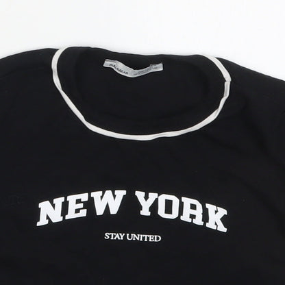 Pull&Bear Womens Black  Cotton Basic T-Shirt Size S Crew Neck - New York