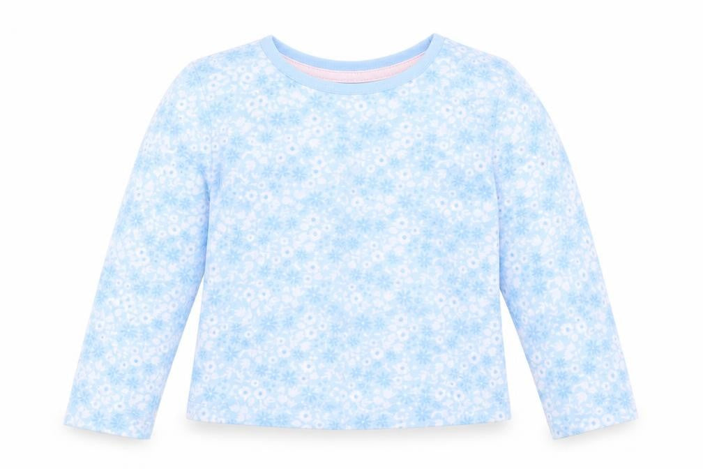Matalan Girls Blue Floral Cotton Basic T-Shirt Size 6 Years Round Neck Pullover
