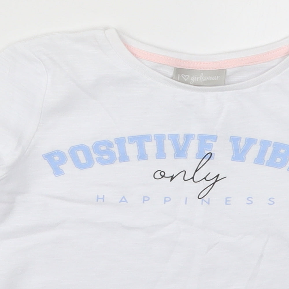 Matalan Girls White  Cotton Basic T-Shirt Size 6 Years Crew Neck Pullover - Positive Vibes Only