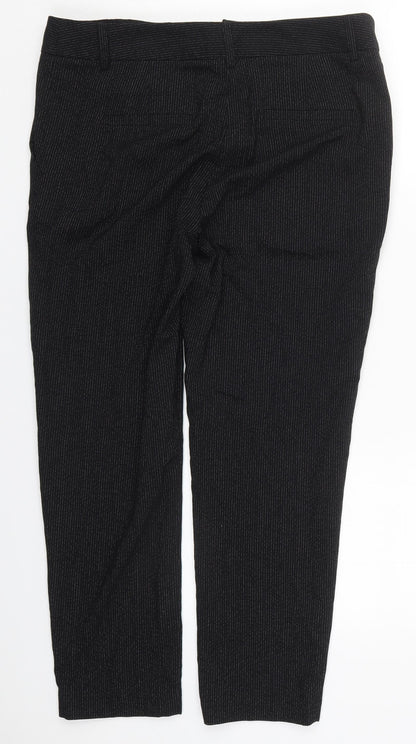 Next Womens Black Striped Polyester Trousers  Size 12 L25 in Regular Hook & Eye