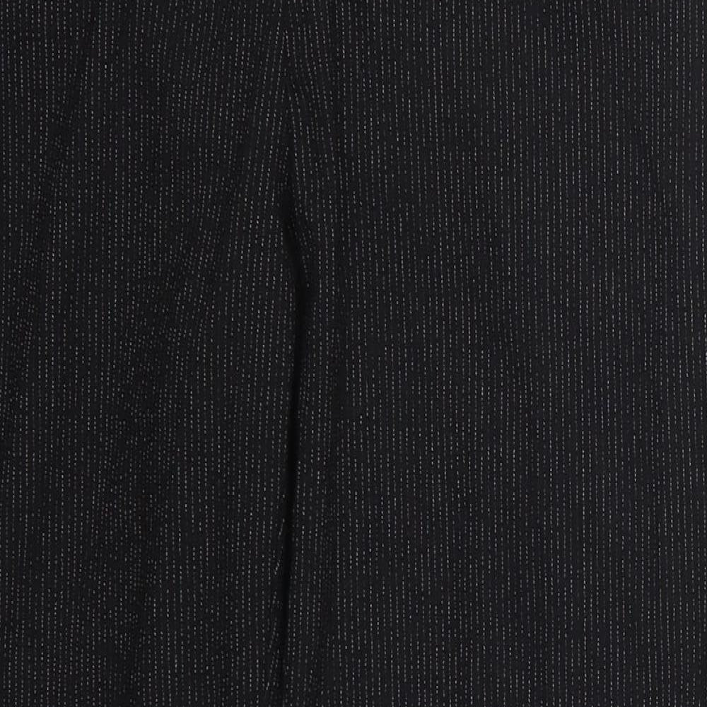 Next Womens Black Striped Polyester Trousers  Size 12 L25 in Regular Hook & Eye