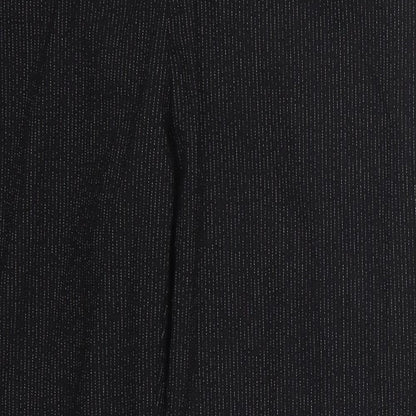 Next Womens Black Striped Polyester Trousers  Size 12 L25 in Regular Hook & Eye