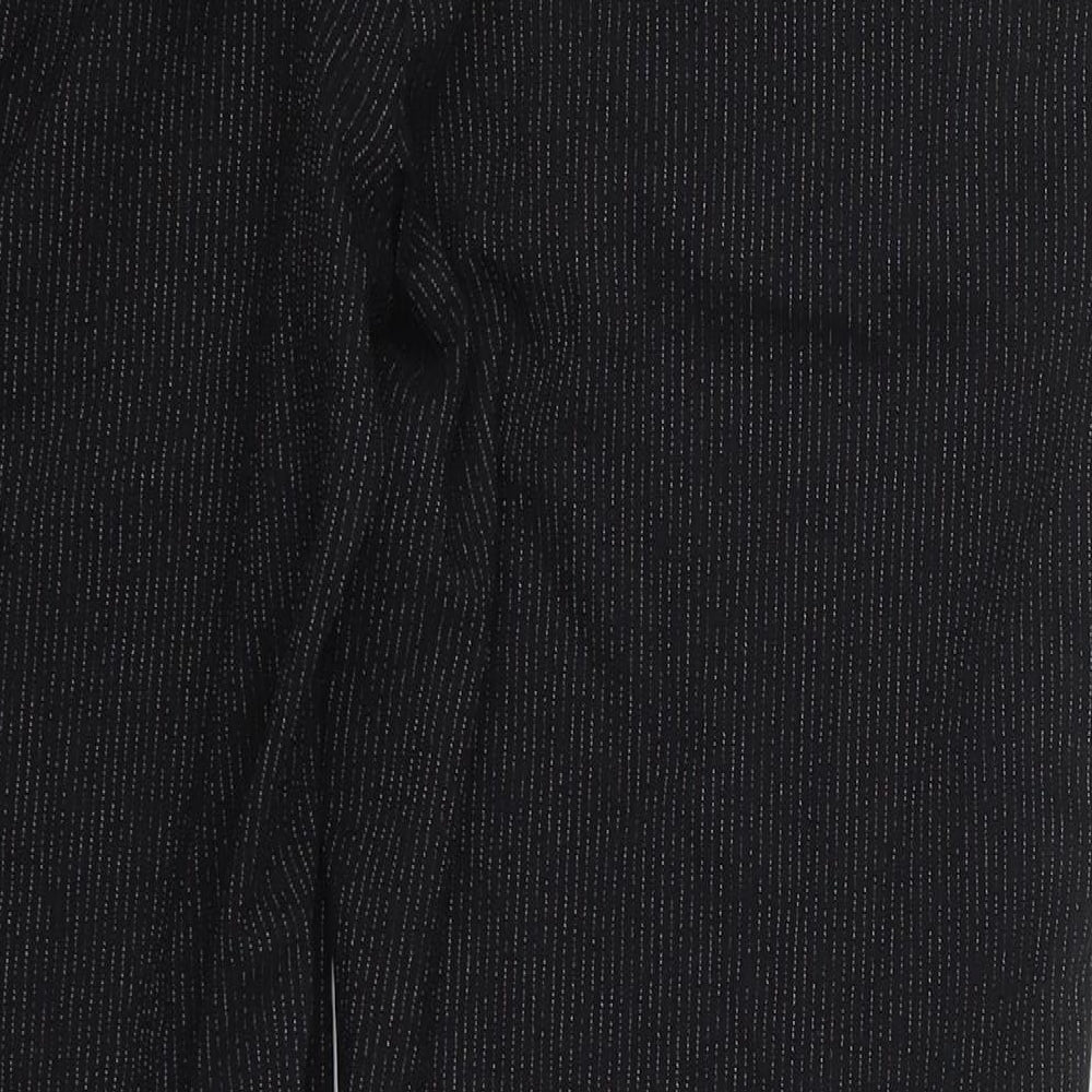 Next Womens Black Striped Polyester Trousers  Size 12 L25 in Regular Hook & Eye