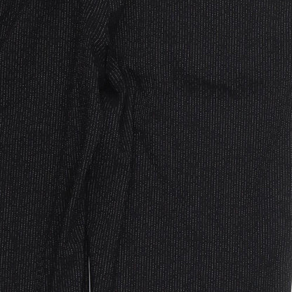 Next Womens Black Striped Polyester Trousers  Size 12 L25 in Regular Hook & Eye