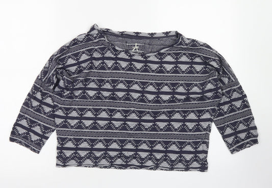 Atmosphere Womens Blue Fair Isle Cotton Cropped T-Shirt Size 14 Crew Neck