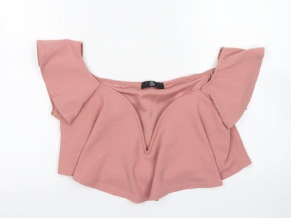 Missguided Womens Pink  Polyester Cropped Blouse Size 14 Boat Neck