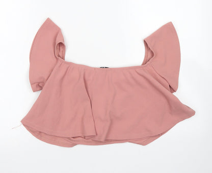 Missguided Womens Pink  Polyester Cropped Blouse Size 14 Boat Neck