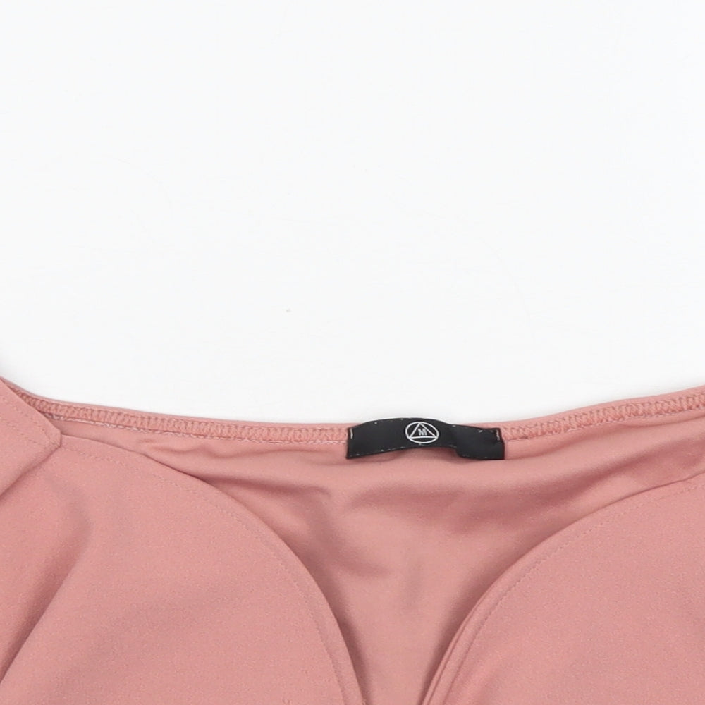 Missguided Womens Pink  Polyester Cropped Blouse Size 14 Boat Neck
