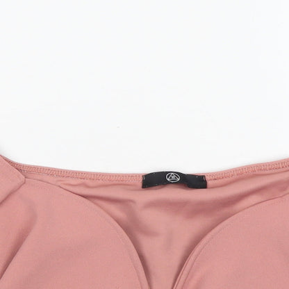 Missguided Womens Pink  Polyester Cropped Blouse Size 14 Boat Neck