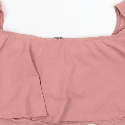 Missguided Womens Pink  Polyester Cropped Blouse Size 14 Boat Neck