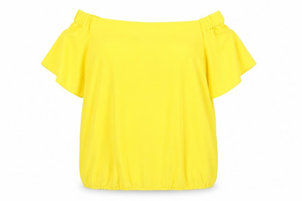 TU Womens Yellow  Polyester Basic Blouse Size 14 Off the Shoulder