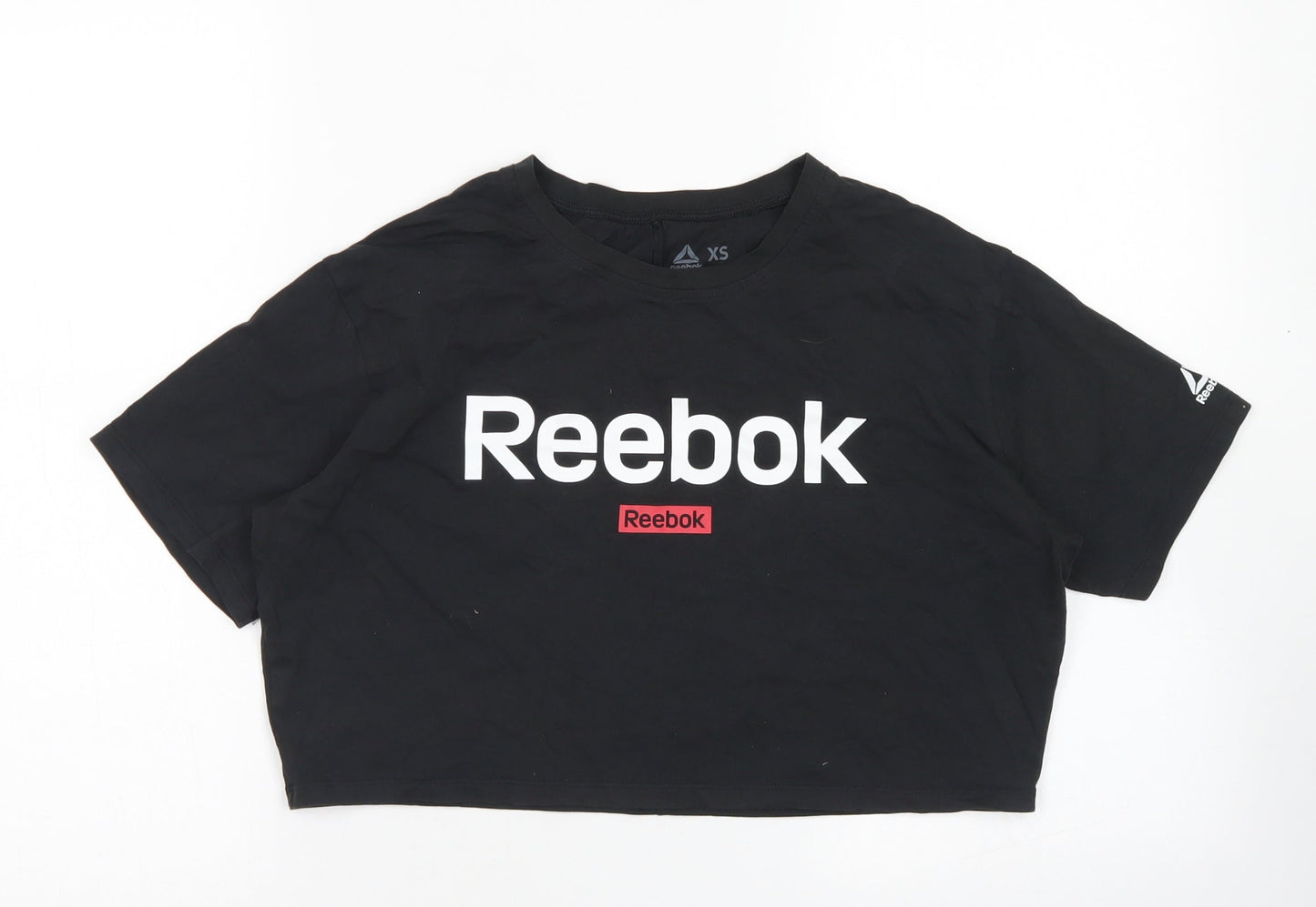 Reebok Womens Black  Cotton Cropped T-Shirt Size XS Crew Neck