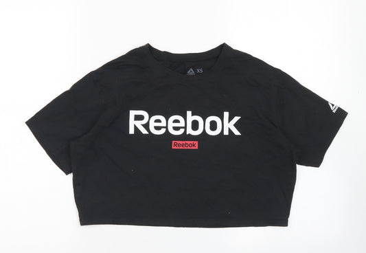 Reebok Womens Black  Cotton Cropped T-Shirt Size XS Crew Neck