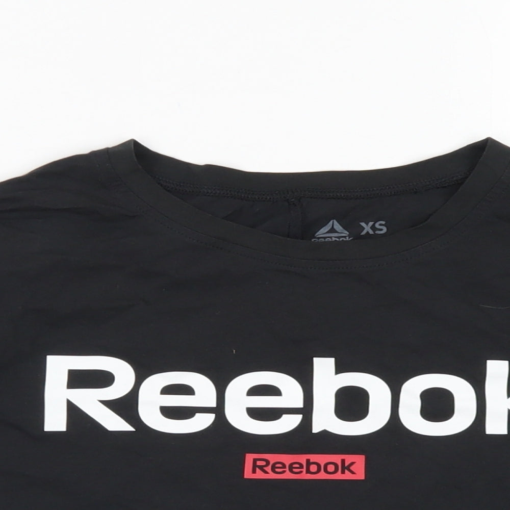 Reebok Womens Black  Cotton Cropped T-Shirt Size XS Crew Neck