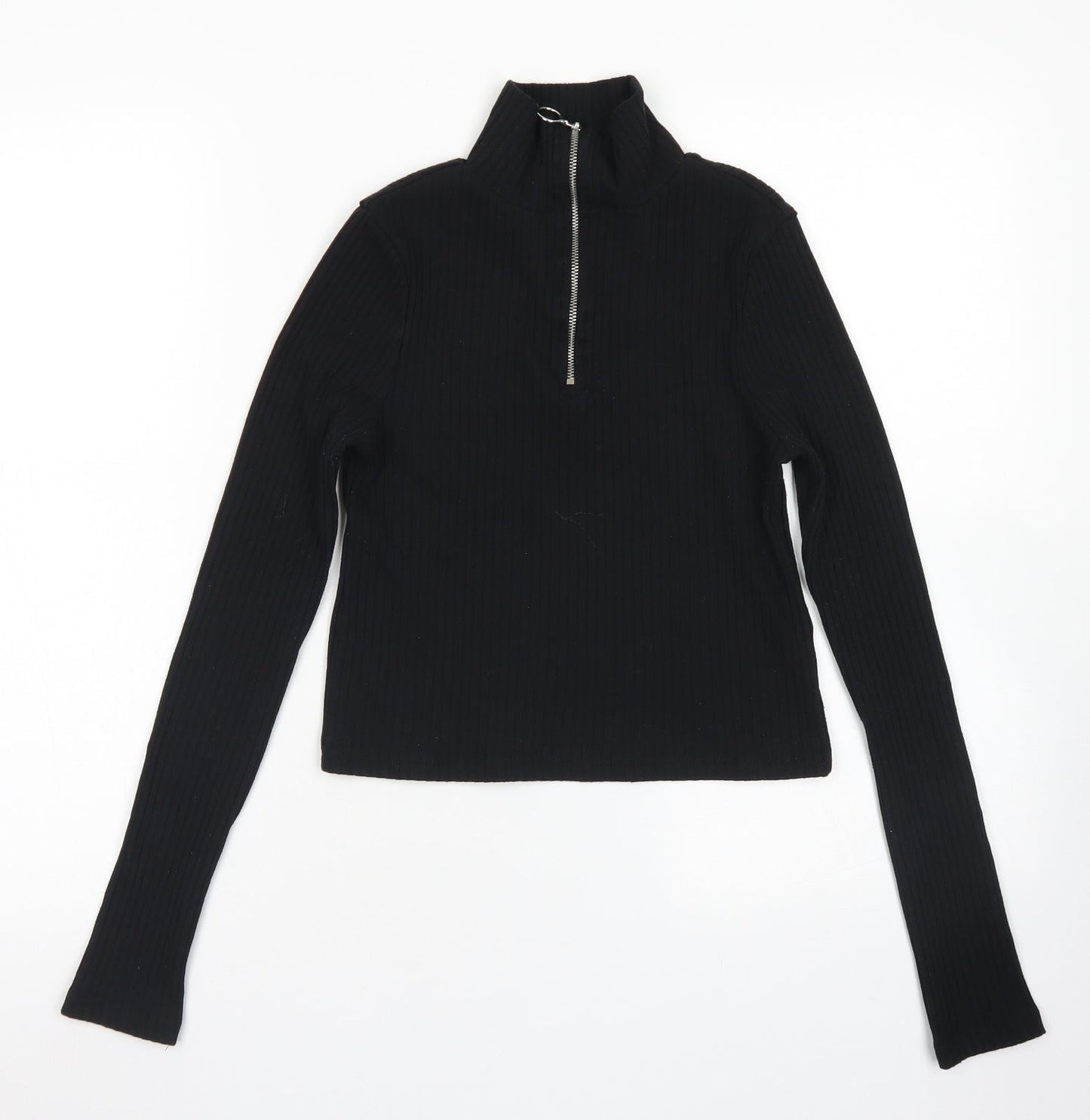 Topshop Womens Black  Polyester Cropped T-Shirt Size 8 Mock Neck