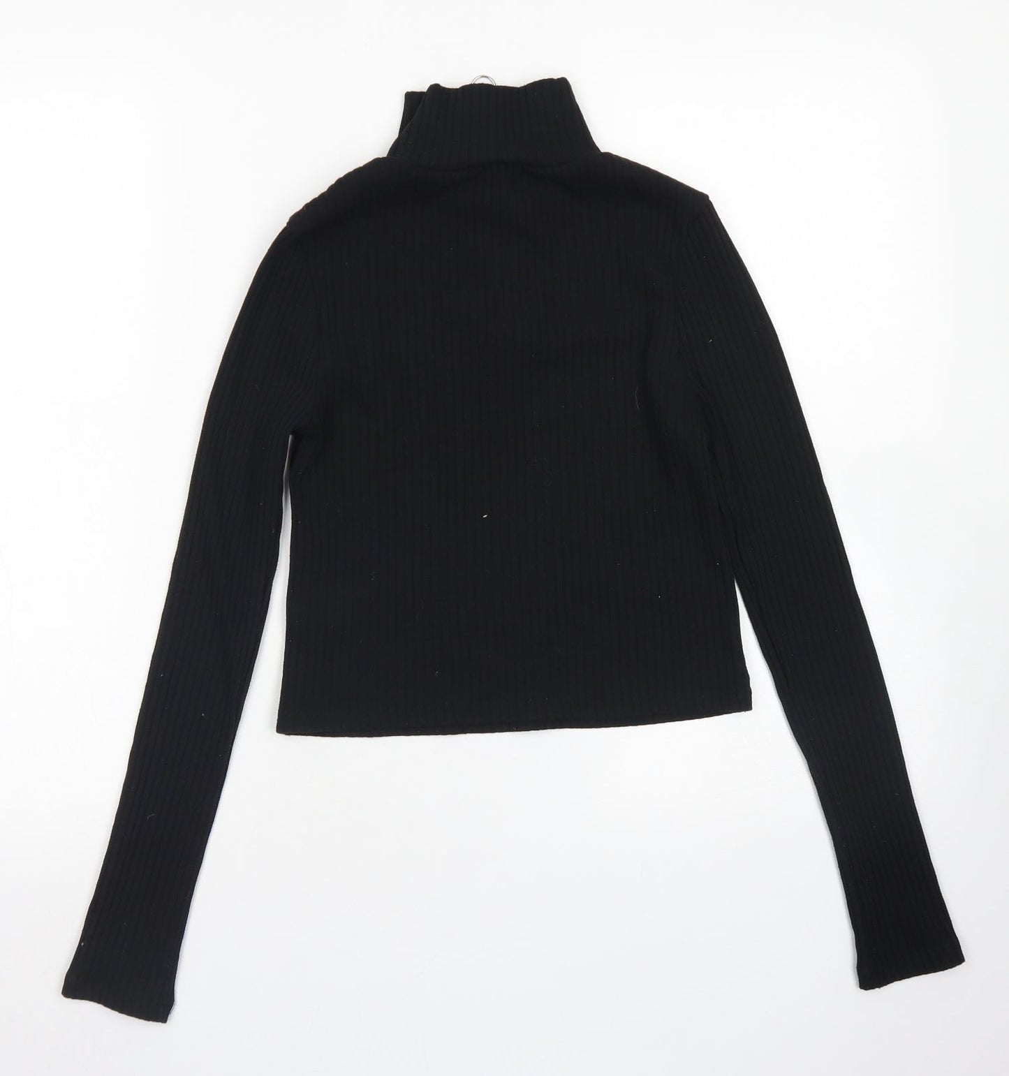 Topshop Womens Black  Polyester Cropped T-Shirt Size 8 Mock Neck