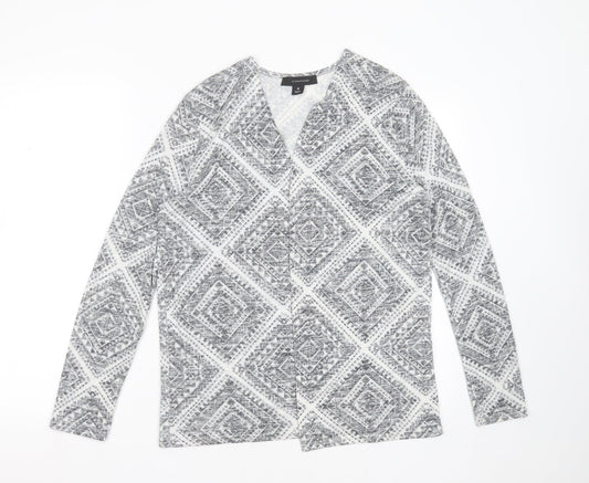 Primark Womens Grey V-Neck Geometric Polyester Cardigan Jumper Size M