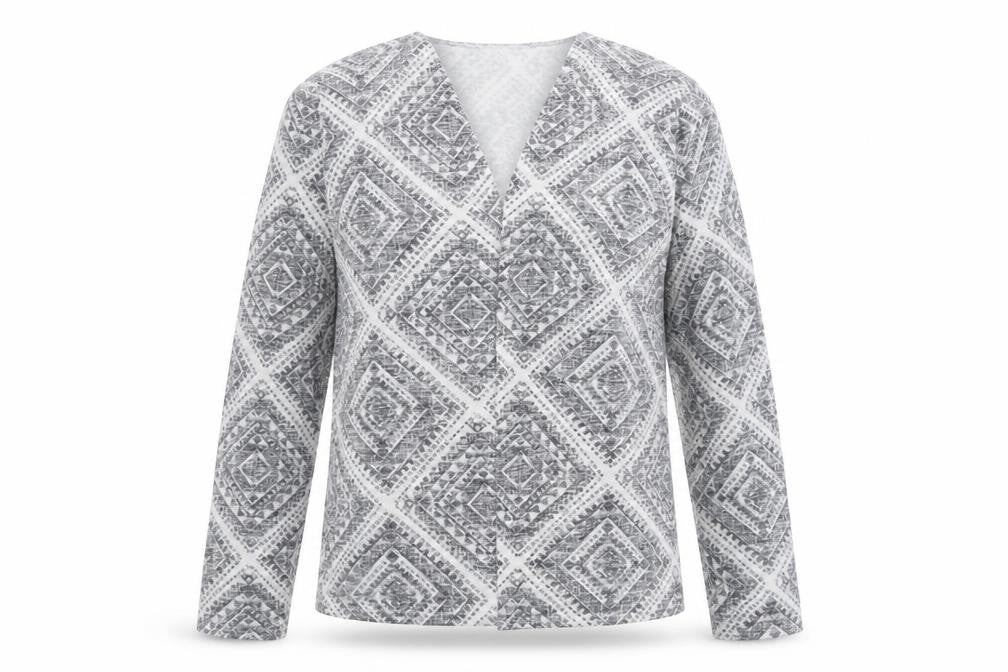 Primark Womens Grey V-Neck Geometric Polyester Cardigan Jumper Size M