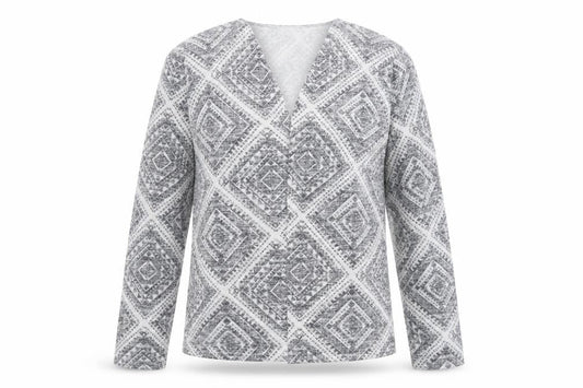 Primark Womens Grey V-Neck Geometric Polyester Cardigan Jumper Size M