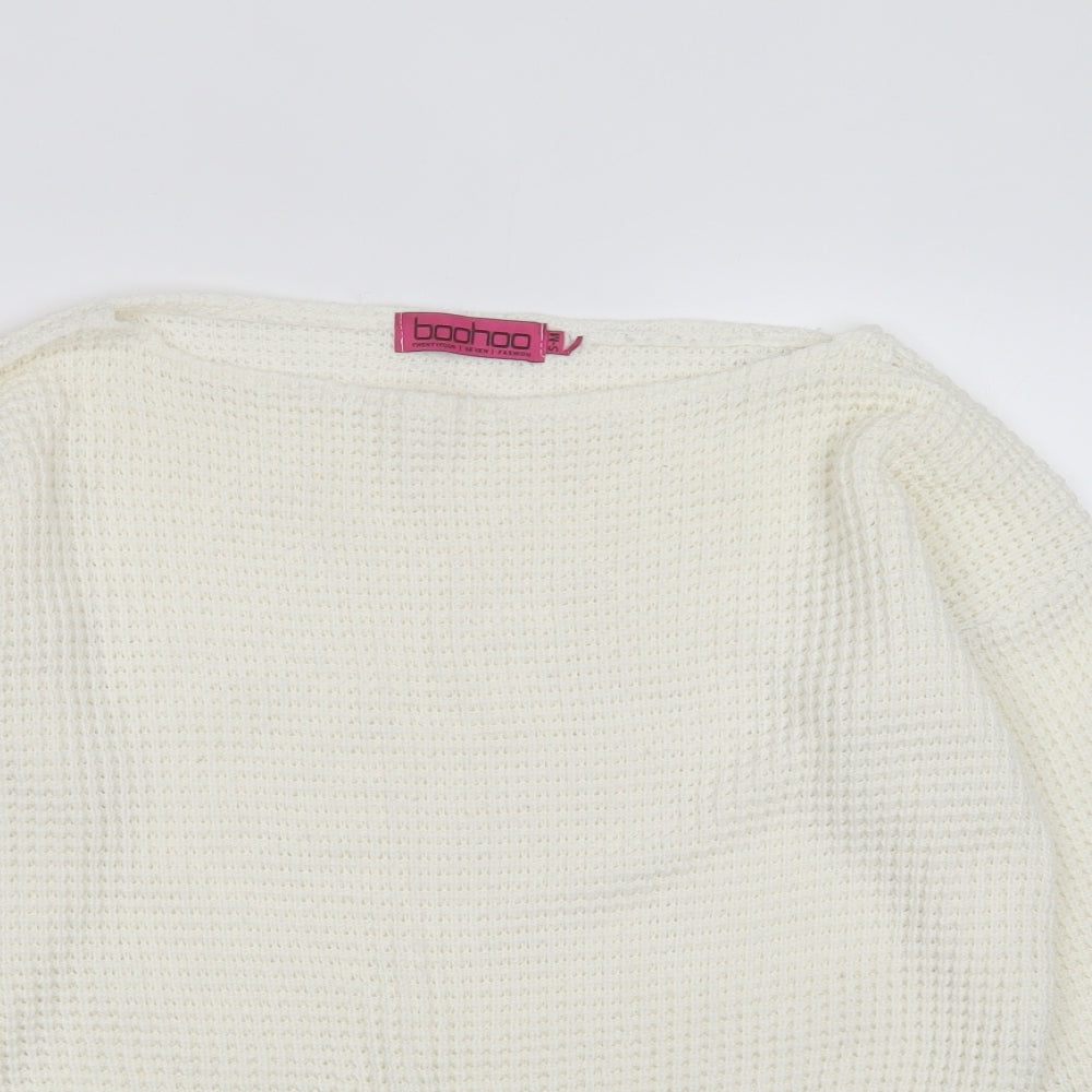 Boohoo Womens Ivory Round Neck  Acrylic Pullover Jumper Size S