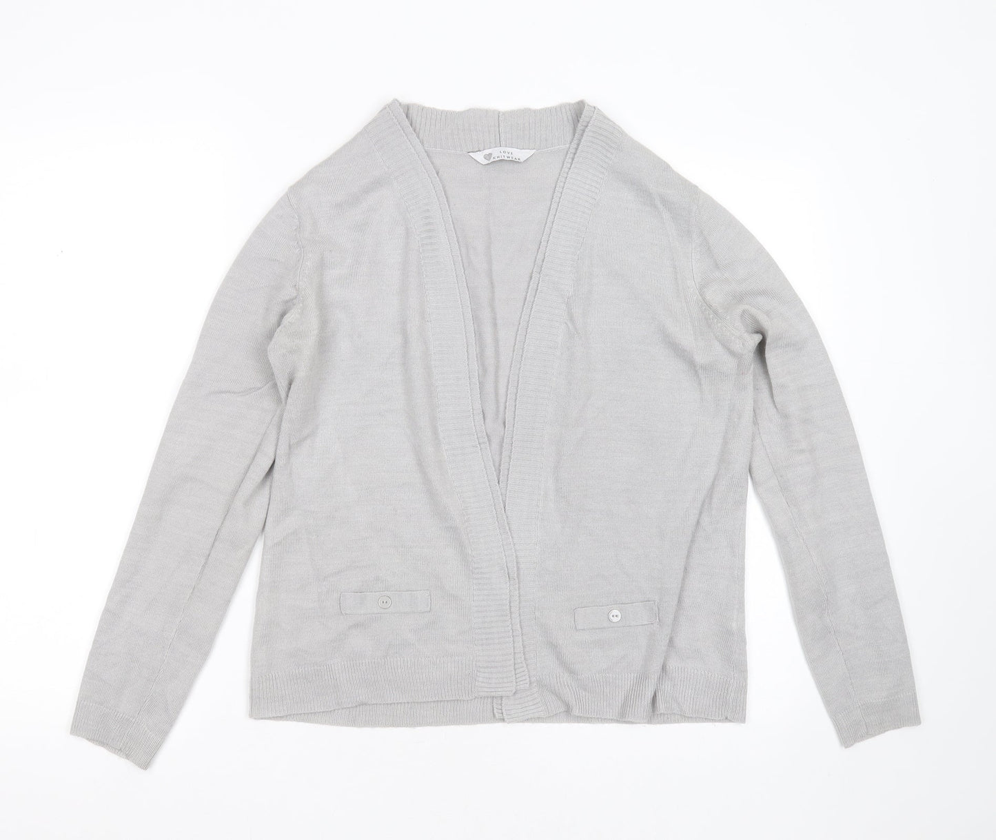 BHS Womens Grey V-Neck  Acrylic Cardigan Jumper Size 12