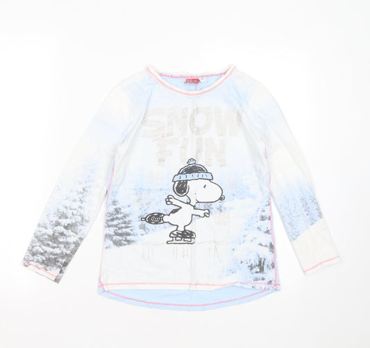 Peanuts Girls White Solid Cotton Blend Top Pyjama Top Size 9-10 Years   - snow much fun