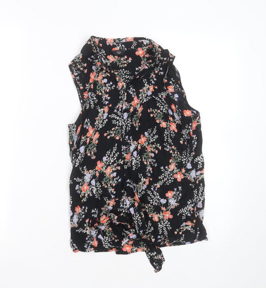 M&Co Womens Black Floral Viscose Basic Blouse Size 8 Collared