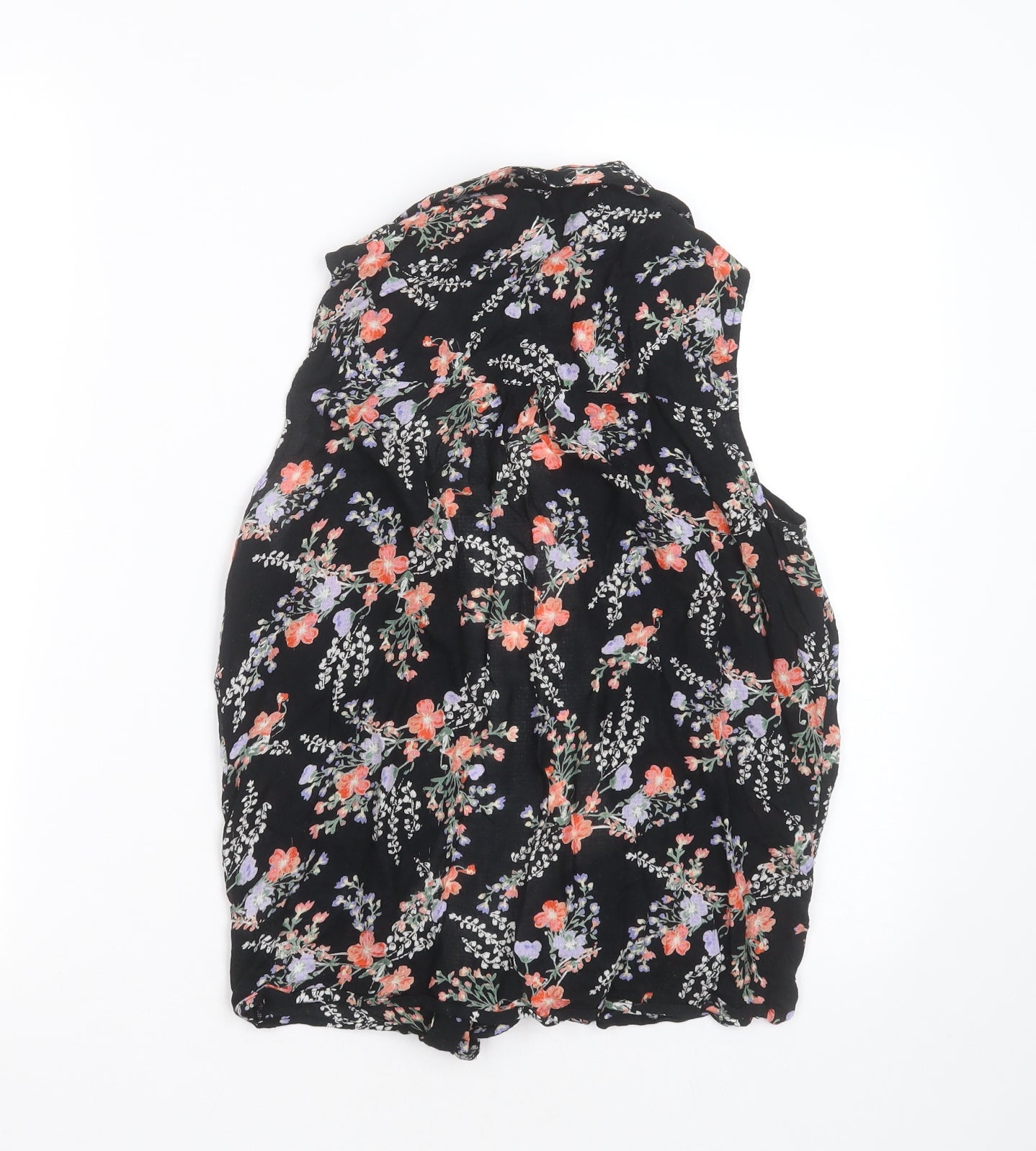 M&Co Womens Black Floral Viscose Basic Blouse Size 8 Collared
