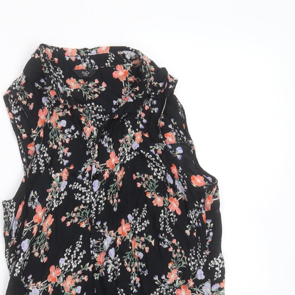 M&Co Womens Black Floral Viscose Basic Blouse Size 8 Collared