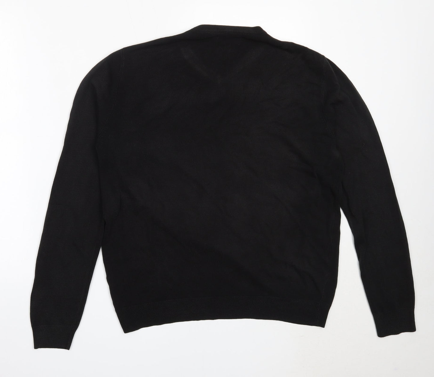 Atlantic Bay Mens Black V-Neck  Acrylic Pullover Jumper Size M