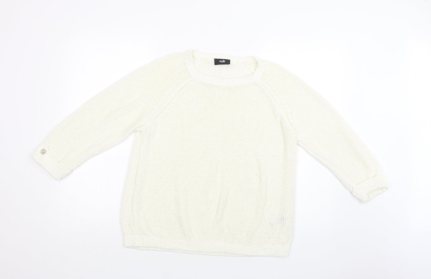 Wallis Womens White Crew Neck  Acrylic Pullover Jumper Size L