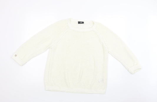 Wallis Womens White Crew Neck  Acrylic Pullover Jumper Size L