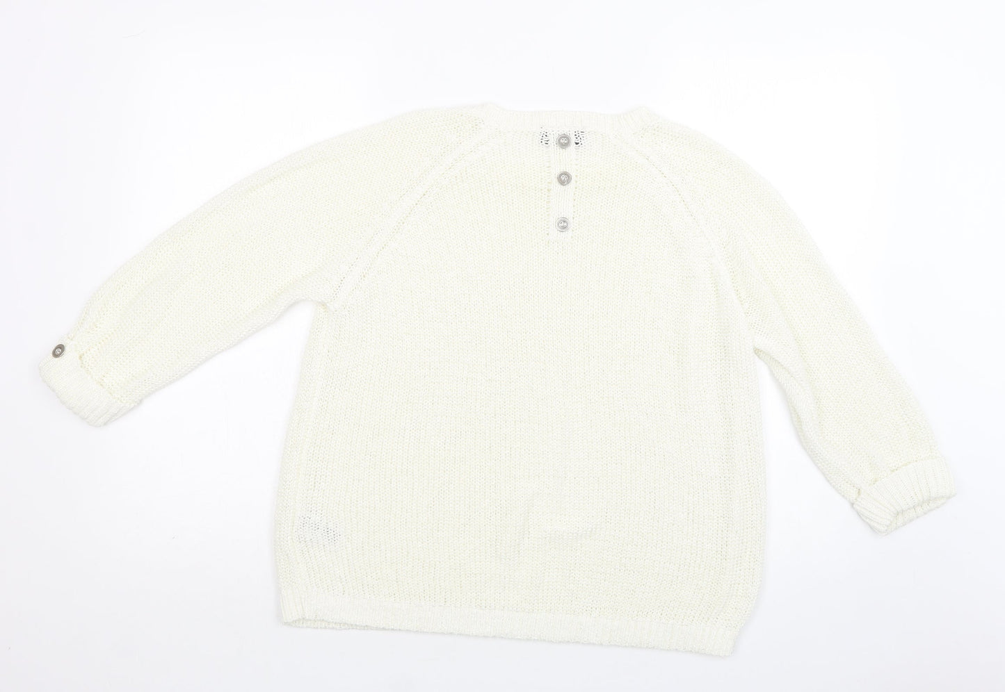 Wallis Womens White Crew Neck  Acrylic Pullover Jumper Size L