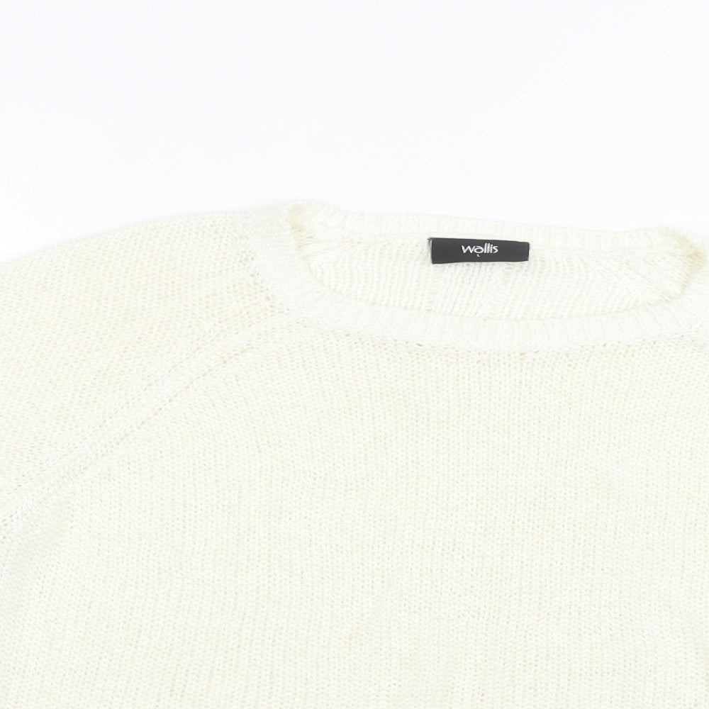 Wallis Womens White Crew Neck  Acrylic Pullover Jumper Size L