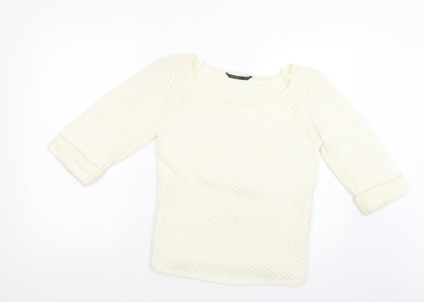 Miso Womens Ivory Square Neck  Acrylic Pullover Jumper Size 8