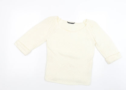 Miso Womens Ivory Square Neck  Acrylic Pullover Jumper Size 8
