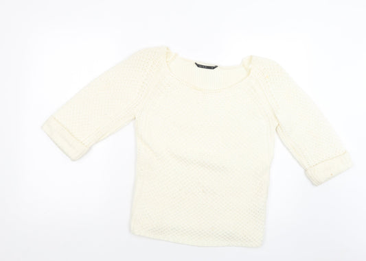 Miso Womens Ivory Square Neck  Acrylic Pullover Jumper Size 8