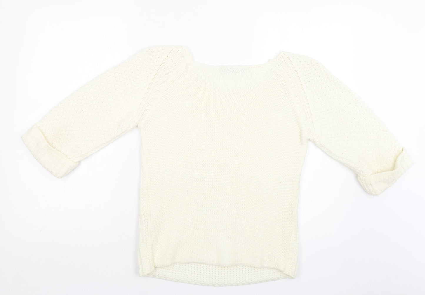 Miso Womens Ivory Square Neck  Acrylic Pullover Jumper Size 8