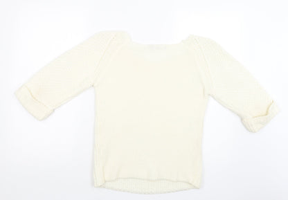 Miso Womens Ivory Square Neck  Acrylic Pullover Jumper Size 8