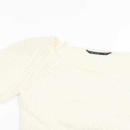 Miso Womens Ivory Square Neck  Acrylic Pullover Jumper Size 8