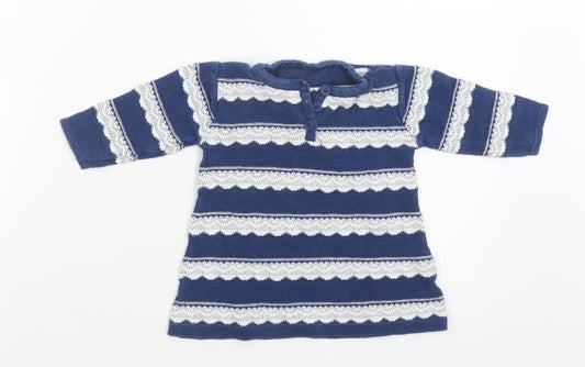 Nutmeg Baby Blue Striped Cotton Basic Blouse Size 3-6 Months Henley Button