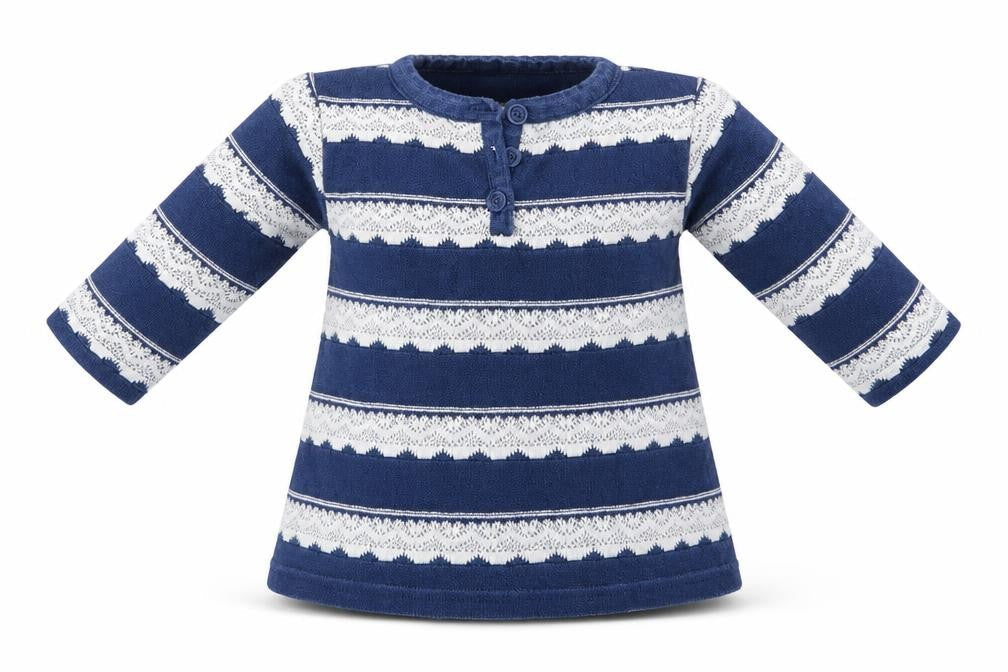 Nutmeg Baby Blue Striped Cotton Basic Blouse Size 3-6 Months Henley Button