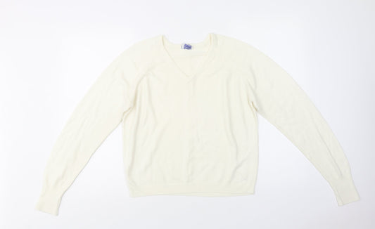 Preworn Womens Ivory V-Neck  Acrylic Pullover Jumper Size M