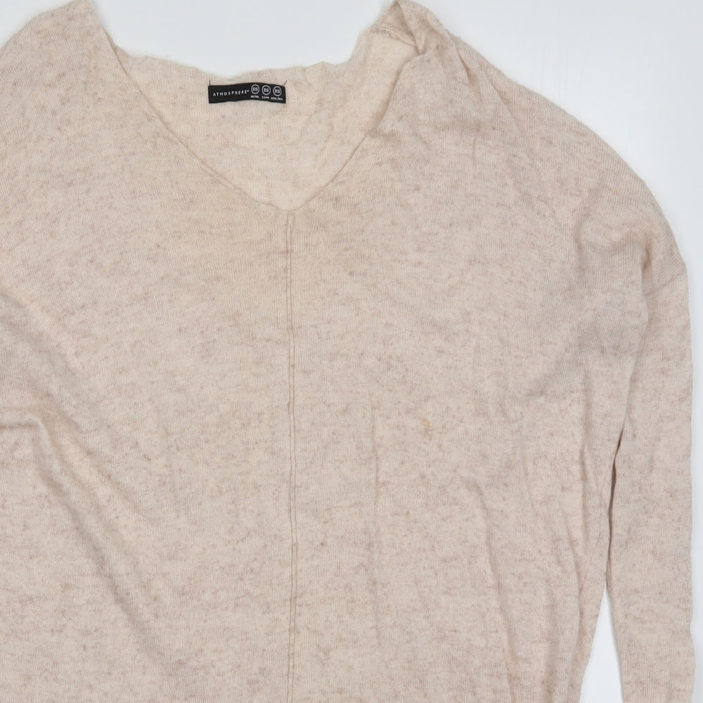 Atmosphere Womens Beige V-Neck  Viscose Pullover Jumper Size XS