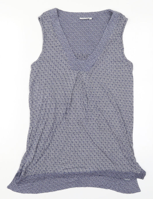 NEXT Womens Blue Geometric Viscose Basic Tank Size 10 V-Neck